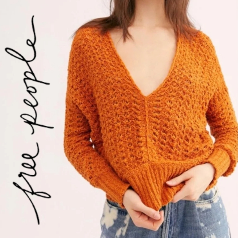 Free People Sweater Best of You sunset orange boho